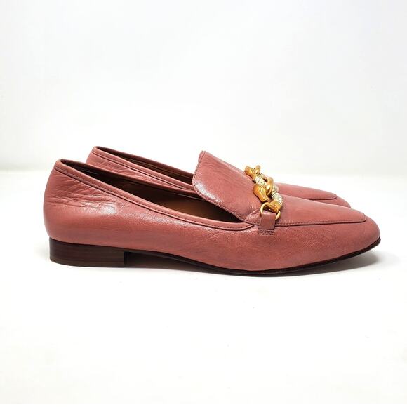 Tory Burch Jessa Loafers Slip On Square Toe Leather Rosy Pink Gold Size 8.5M - Picture 3 of 11